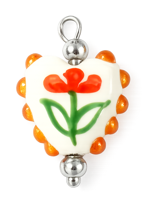 Coeur céramique orange argenté