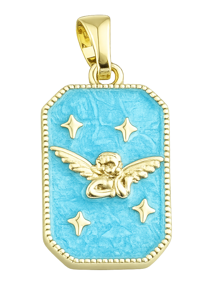 Plaque ange bleue dorée
