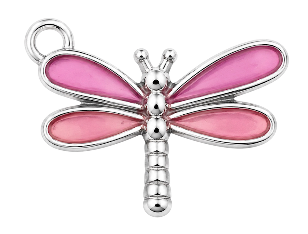 Libellule rose argentée