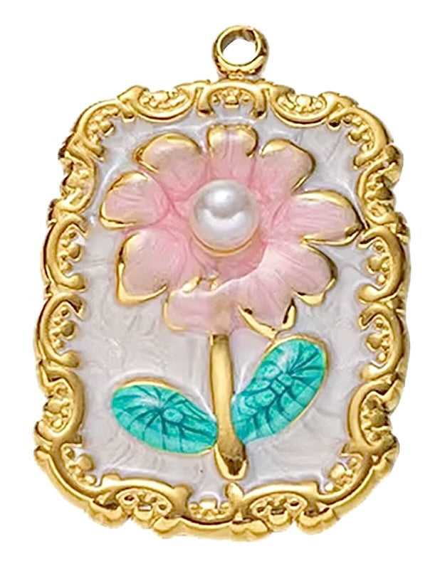 Cadre blanc fleur doré